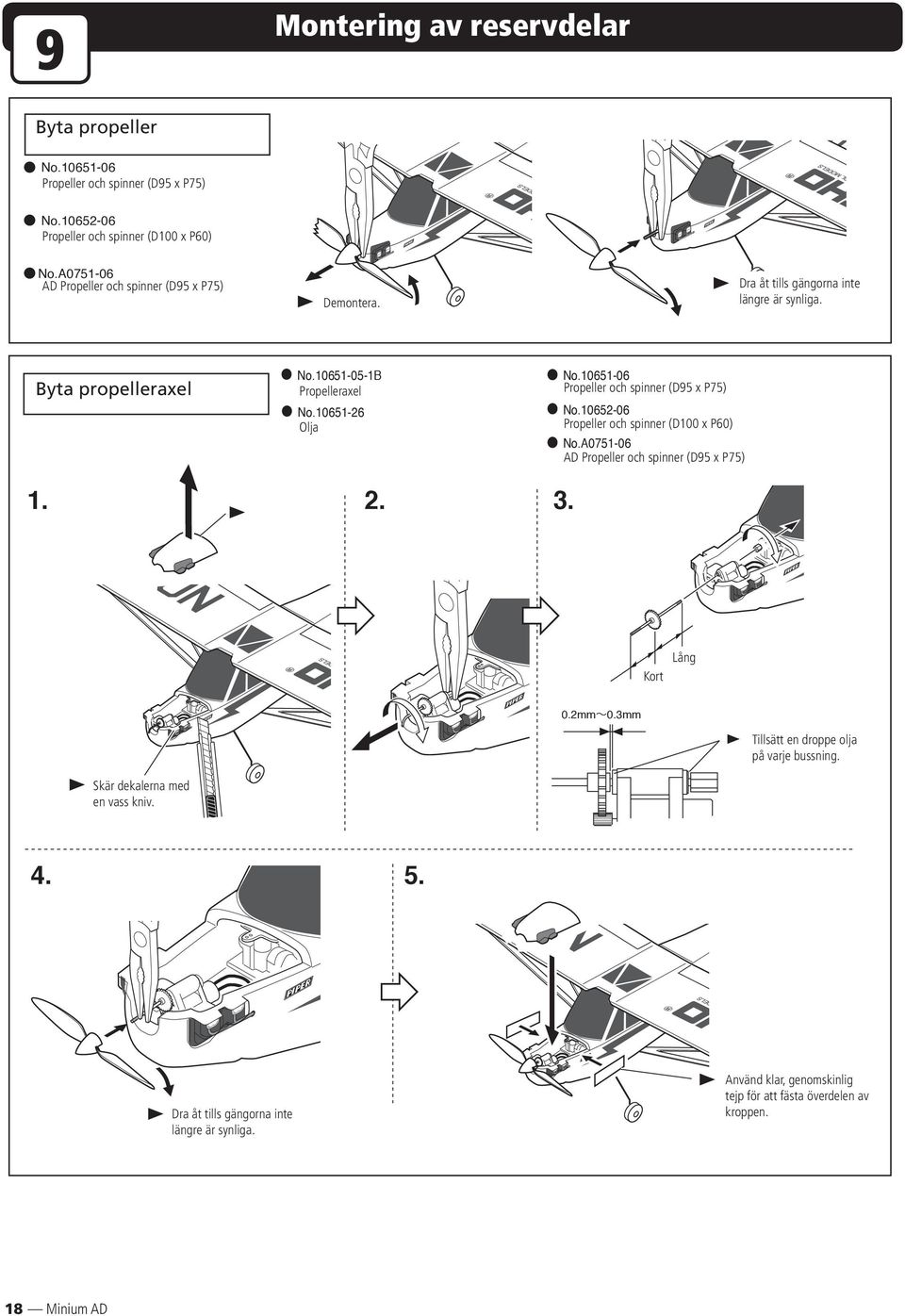 10651-06 Propeller och spinner (D95 x P75) No.1065-06 Propeller och spinner (D100 x P60) No.A0751-06 AD Propeller och spinner (D95 x P75) 1.. 3. Kort Lång 0.mm 0.