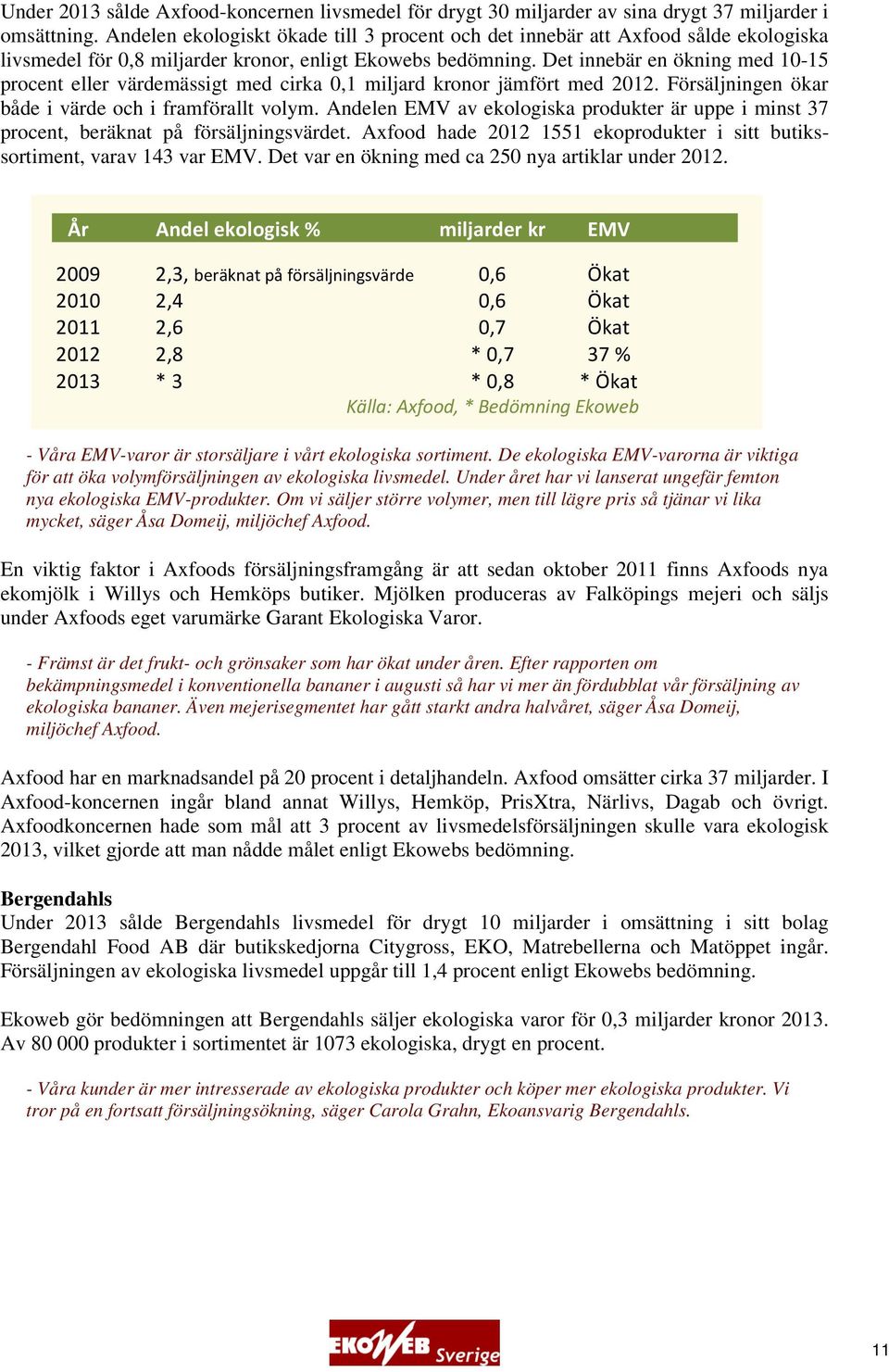 Det innebär en ökning med 10-15 procent eller värdemässigt med cirka 0,1 miljard kronor jämfört med 2012. Försäljningen ökar både i värde och i framförallt volym.