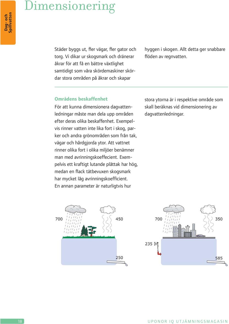 Allt detta ger snabbare flöden av regnvatten. Områdens beskaffenhet För att kunna dimensionera dagvattenledningar måste man dela upp områden efter deras olika beskaffenhet.