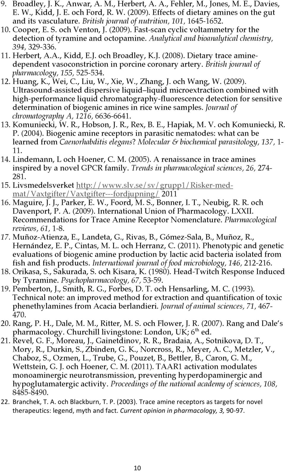 Analytical and bioanalytical chemistry, 394, 329-336. 11. Herbert, A.A., Kidd, E.J. och Broadley, K.J. (2008). Dietary trace aminedependent vasoconstriction in porcine coronary artery.