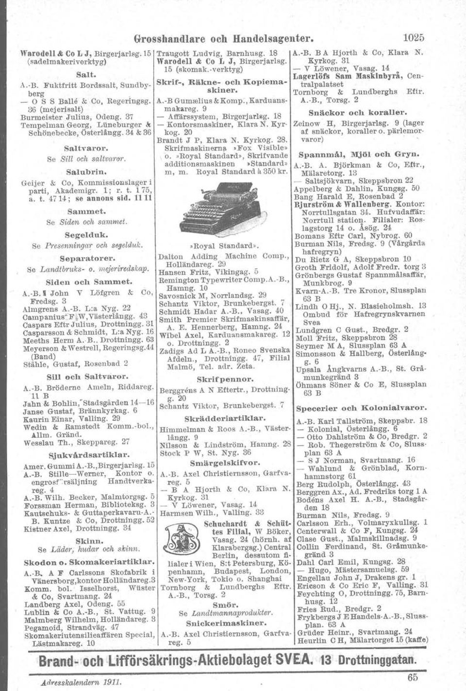 1I11 Sammet. Se Siden och sa?ll/met. Segelduk. Se Presenninqos: oeh s.g.ldmk. Separatorer. Se Landibruks- o. ",.je1 iredskap. Siden och Samm.et. A. B.IJobn V Löfgren &; Co, Fredsg. 3 Almgrens A.-B.