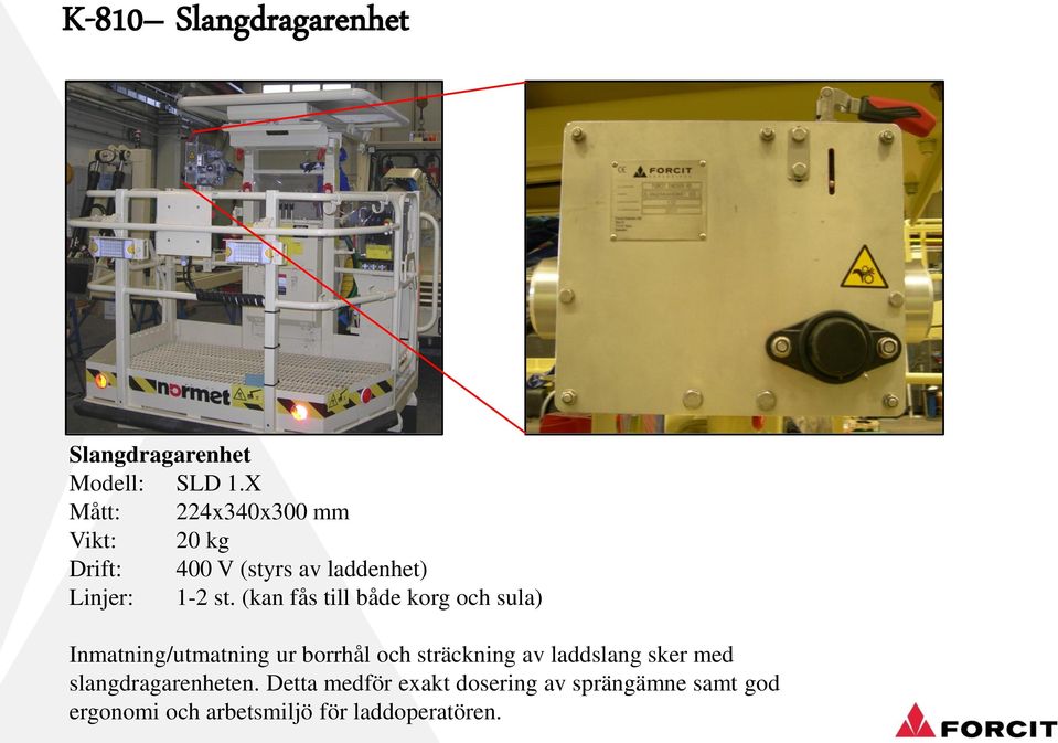 (kan fås till både korg och sula) Inmatning/utmatning ur borrhål och sträckning av
