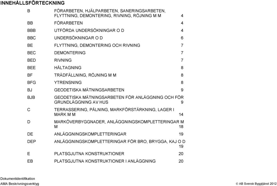 MÄTNINGSARBETEN 9 BJB C D GEODETISKA MÄTNINGSARBETEN FÖR ANLÄGGNING OCH FÖR GRUNDLÄGGNING AV HUS 9 TERRASSERING, PÅLNING, MARKFÖRSTÄRKNING, LAGER I MARK M M 14 MARKÖVERBYGGNADER,