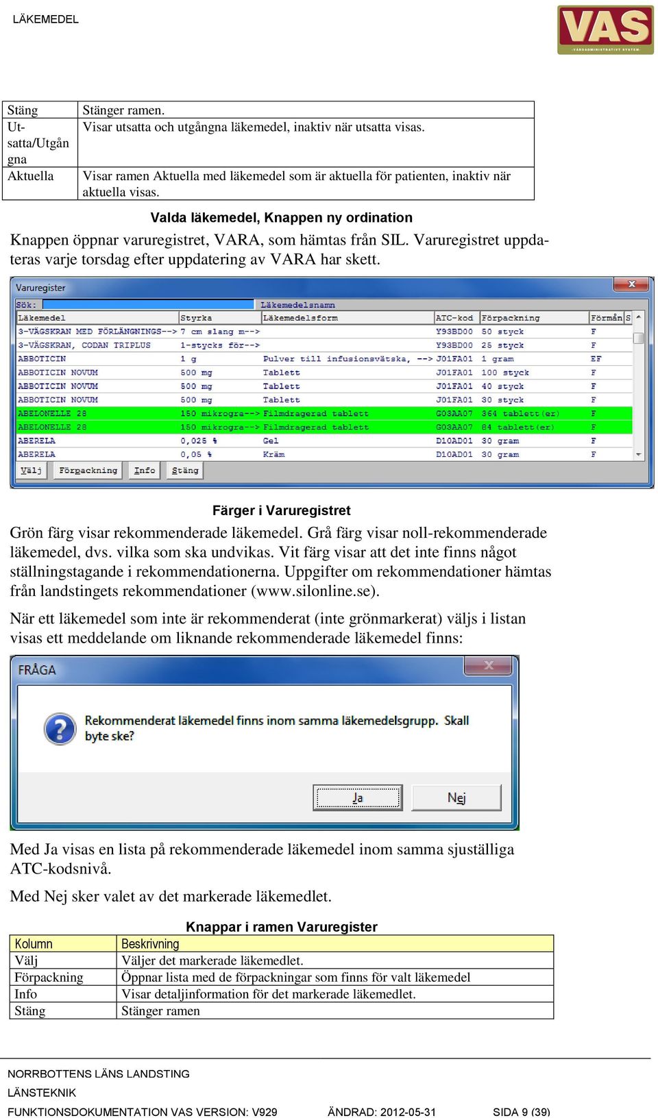 Varuregistret uppdateras varje torsdag efter uppdatering av VARA har skett. Färger i Varuregistret Grön färg visar rekommenderade läkemedel. Grå färg visar noll-rekommenderade läkemedel, dvs.