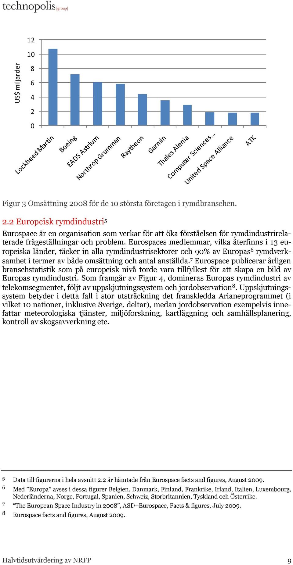 7 Eurospace publicerar årligen branschstatistik som på europeisk nivå torde vara tillfyllest för att skapa en bild av Europas rymdindustri.