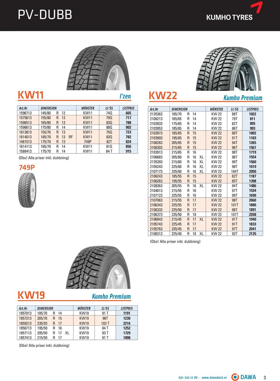 dubbning) 749P 2135363 185/70 R 14 KW 22 88T 1022 2106213 165/65 R 14 KW 22 79T 811 2103933 175/65 R 14 KW 22 82T 895 2103953 185/65 R 14 KW 22 86T 993 2103973 185/65 R 15 KW 22 88T 1002 2103993