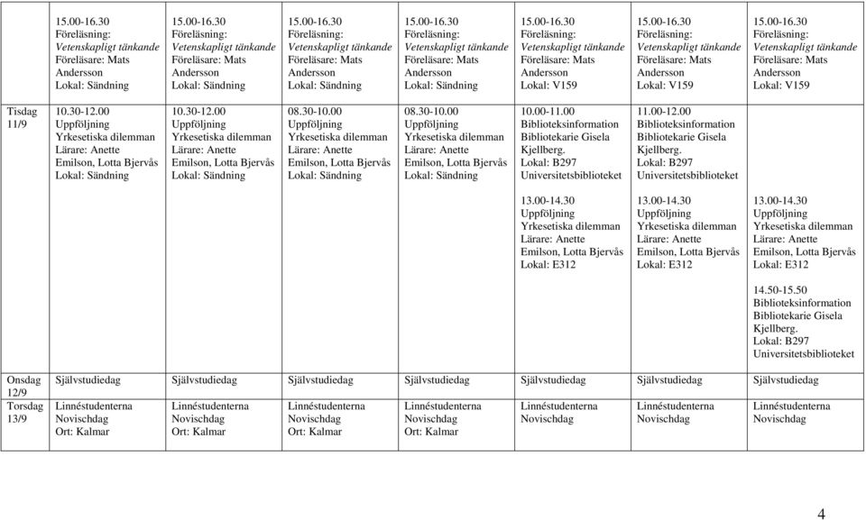 Lokal: B297 Universitetsbiblioteket 14.50-15.50 Kjellberg.