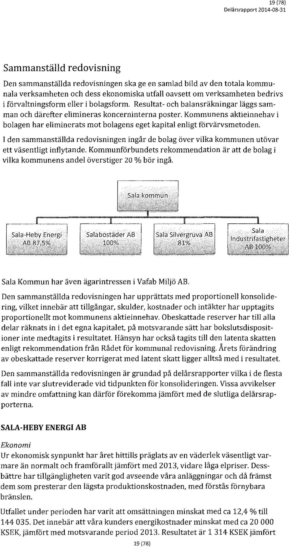 l den sammanställda redvisningen ingår de blag över vilka kmmunen utövar ett väsentligt inflytande. Kmmunförbundets rekmmendatin är att de blag i vilka kmmunens andel överstiger 20% bör ingå.