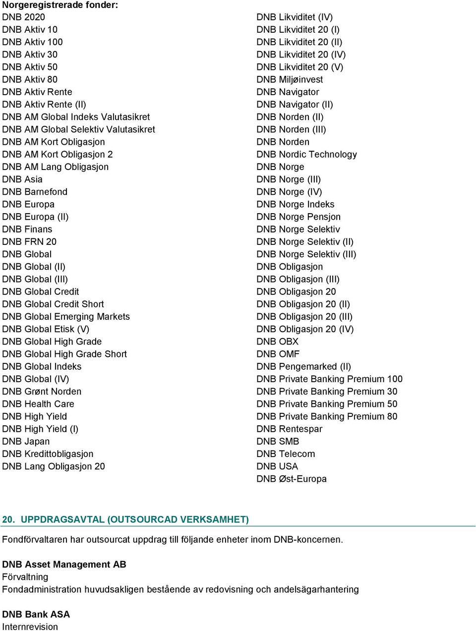 DNB Global Credit DNB Global Credit Short DNB Global Emerging Markets DNB Global Etisk (V) DNB Global High Grade DNB Global High Grade Short DNB Global Indeks DNB Global (IV) DNB Grønt Norden DNB