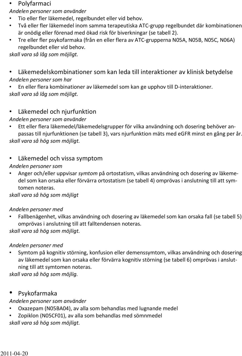 Tre eller fler psykofarmaka (från en eller flera av ATC-grupperna N05A, N05B, N05C, N06A) regelbundet eller vid behov.