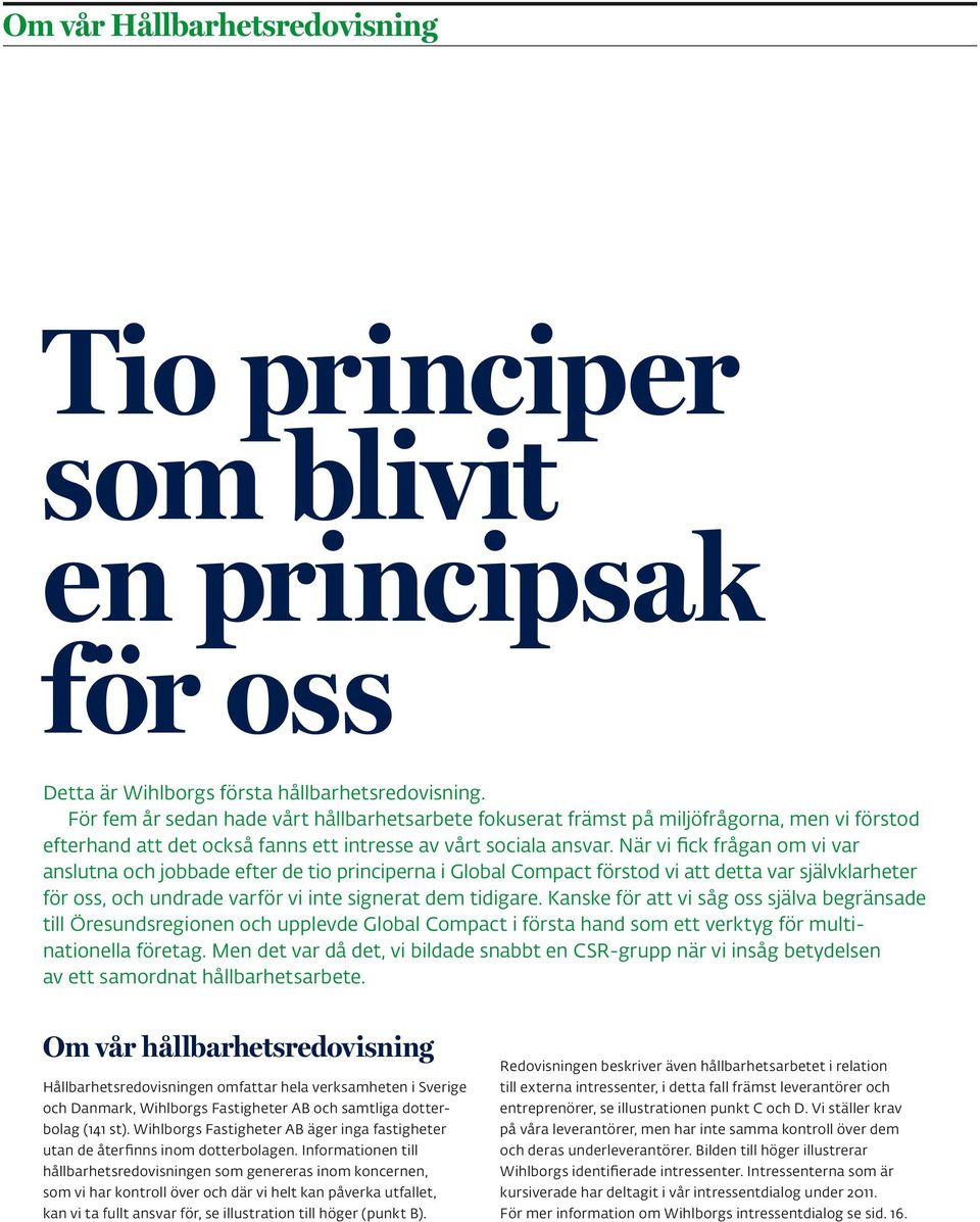 När vi fick frågan om vi var anslutna och jobbade efter de tio principerna i Global Compact förstod vi att detta var självklarheter för oss, och undrade varför vi inte signerat dem tidigare.