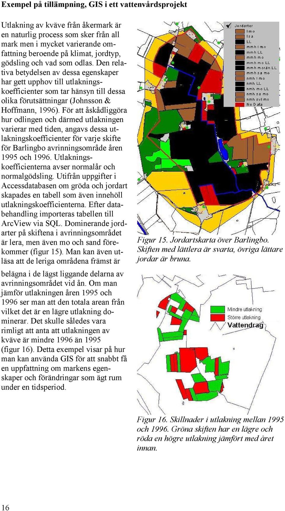 För att åskådliggöra hur odlingen och därmed utlakningen varierar med tiden, angavs dessa utlakningskoefficienter för varje skifte för Barlingbo avrinningsområde åren 1995 och 1996.