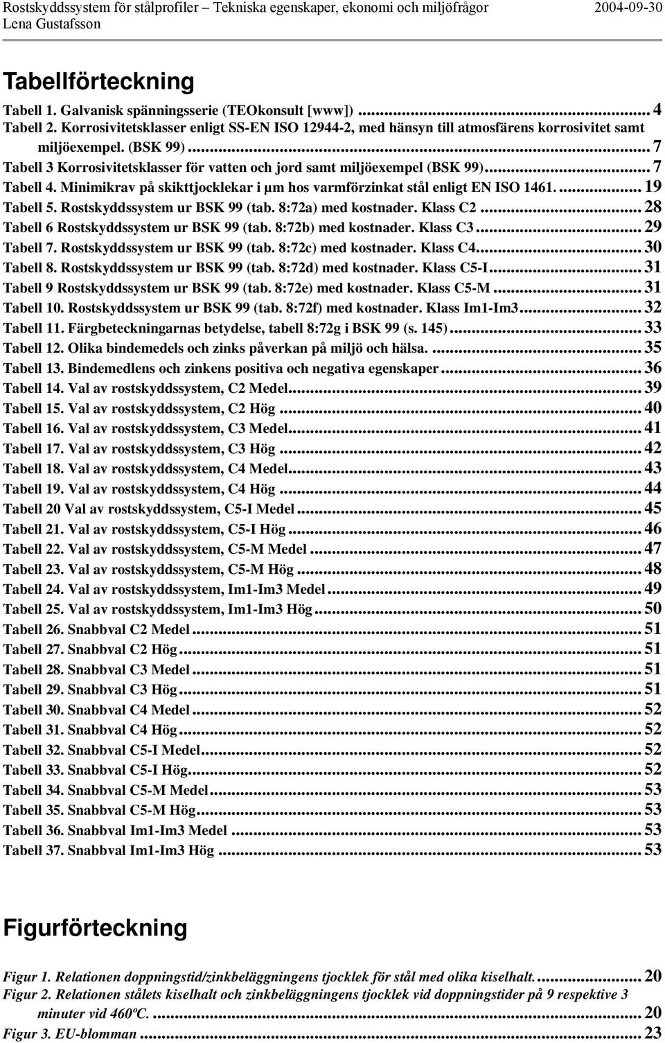 Rostskyddssystem ur BSK 99 (tab. 8:72a) med kostnader. Klass C2... 28 Tabell 6 Rostskyddssystem ur BSK 99 (tab. 8:72b) med kostnader. Klass C3... 29 Tabell 7. Rostskyddssystem ur BSK 99 (tab. 8:72c) med kostnader.