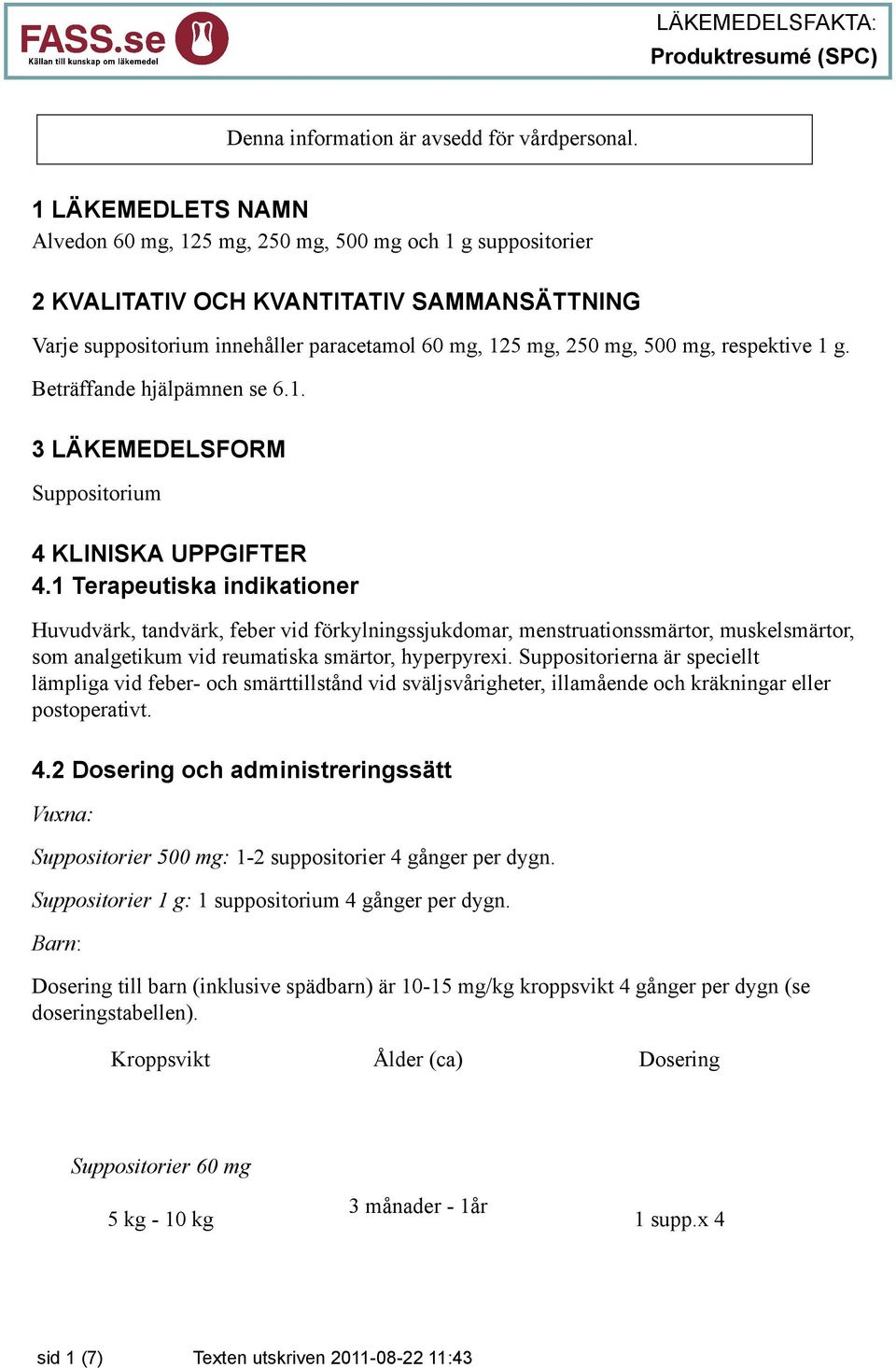 respektive 1 g. Beträffande hjälpämnen se 6.1. 3 LÄKEMEDELSFORM Suppositorium 4 KLINISKA UPPGIFTER 4.