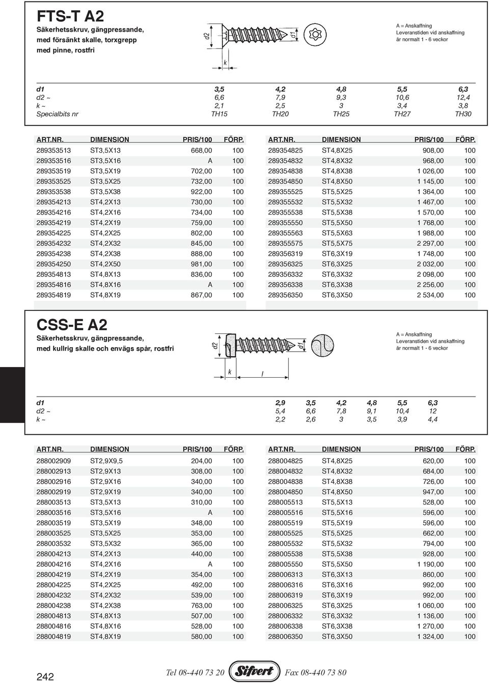 ST3,5X25 732,00 100 289354850 ST4,8X50 1 145,00 100 289353538 ST3,5X38 922,00 100 289355525 ST5,5X25 1 364,00 100 289354213 ST4,2X13 730,00 100 289355532 ST5,5X32 1 467,00 100 289354216 ST4,2X16