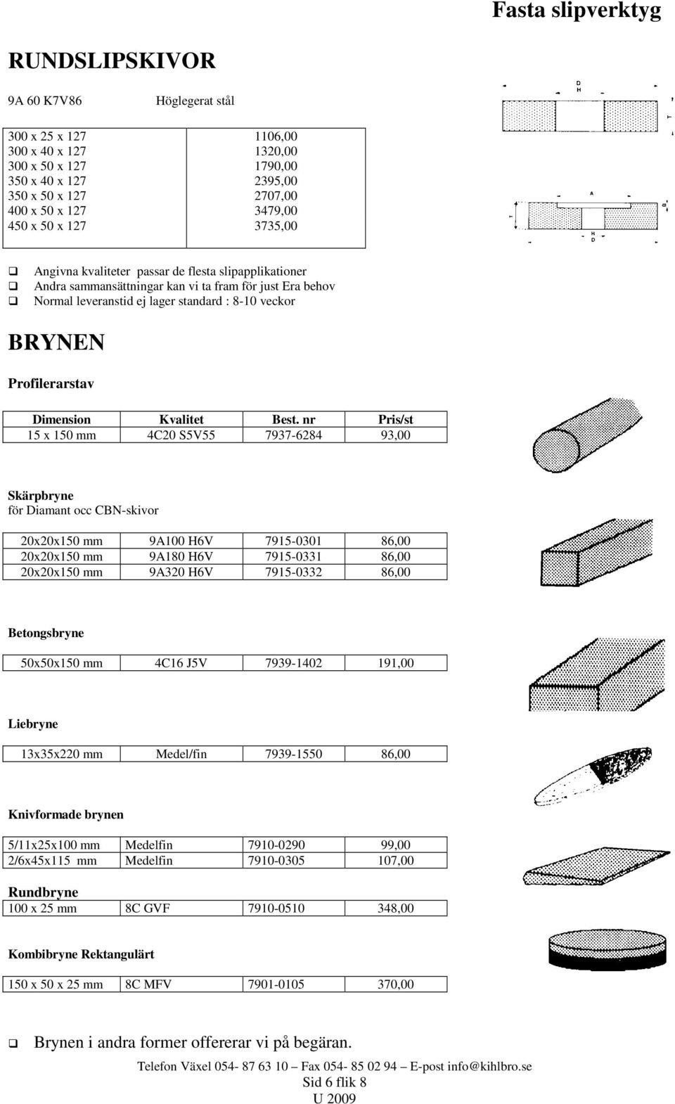 nr Pris/st 15 x 1 mm 4C20 S5V55 797-624 9,00 Skärpbryne för Diamant occ CBN-skivor 20x20x1 mm 9A0 H6V 7915-001 6,00 20x20x1 mm 9A10 H6V 7915-01 6,00 20x20x1 mm 9A20 H6V 7915-02 6,00 Betongsbryne xx1