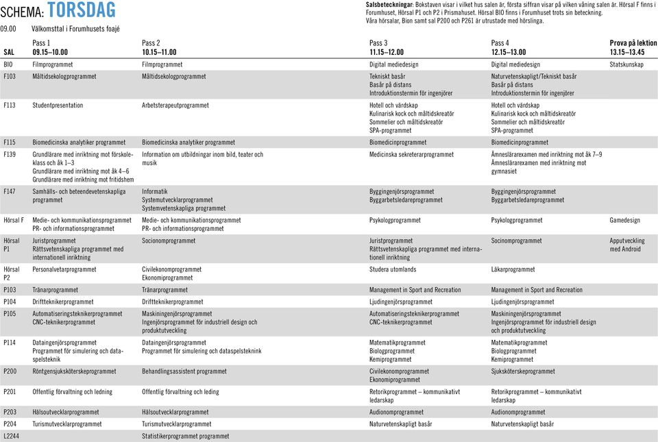 45 BIO Filmprogrammet Filmprogrammet Digital mediedesign Digital mediedesign Statskunskap F103 Måltidsekologprogrammet Måltidsekologprogrammet Tekniskt basår Basår på distans Introduktionstermin för