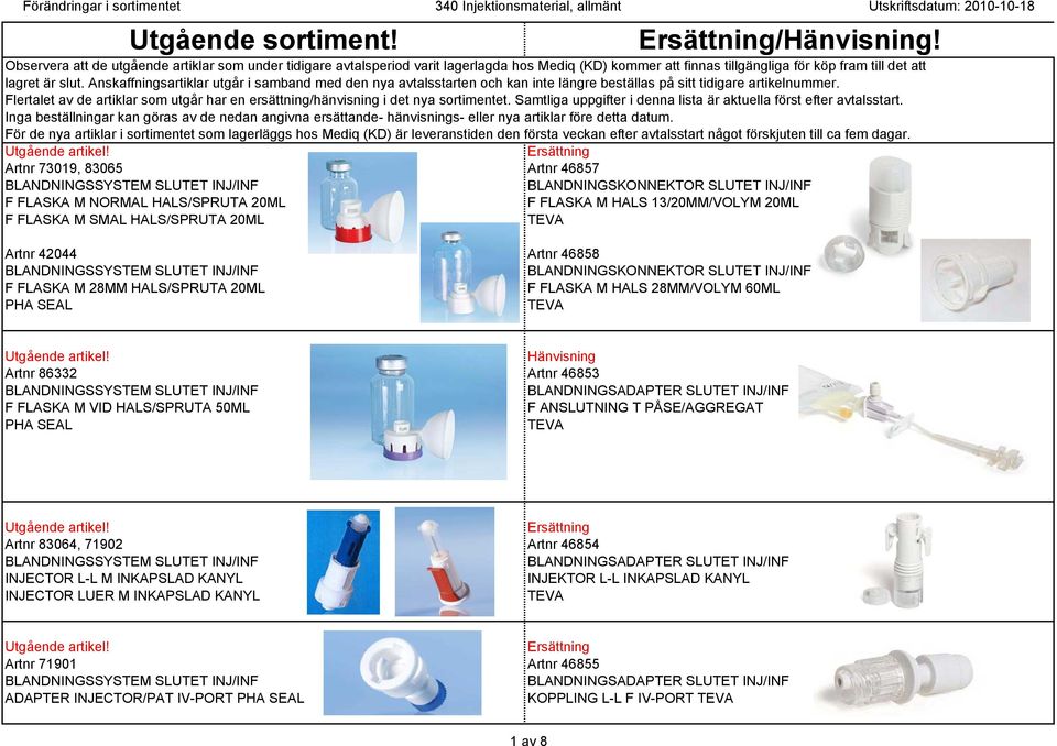 Anskaffningsartiklar utgår i samband med den nya avtalsstarten och kan inte längre beställas på sitt tidigare artikelnummer.