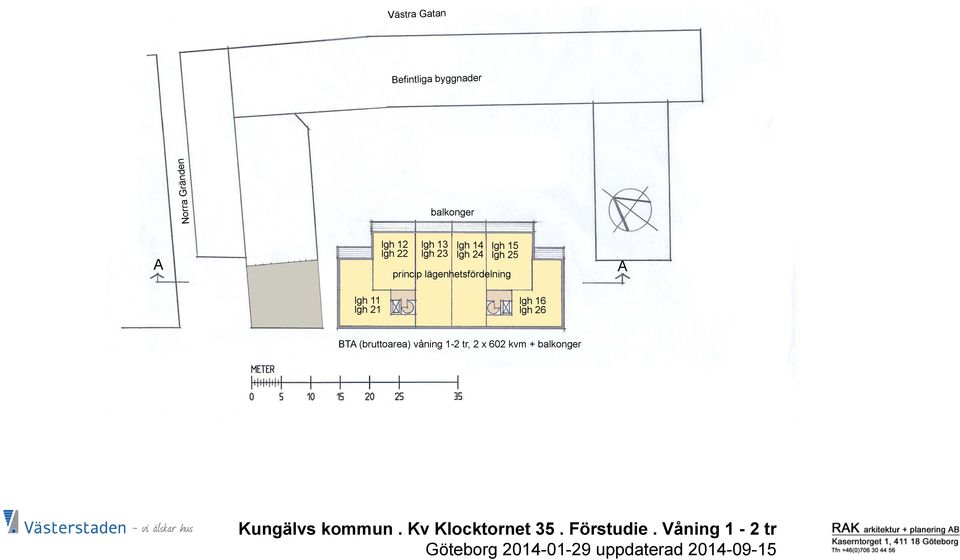 16 lgh 26 BTA (bruttoarea) våning 1-2 tr, 2 x 602 kvm + balkonger Kungälvs kommun.