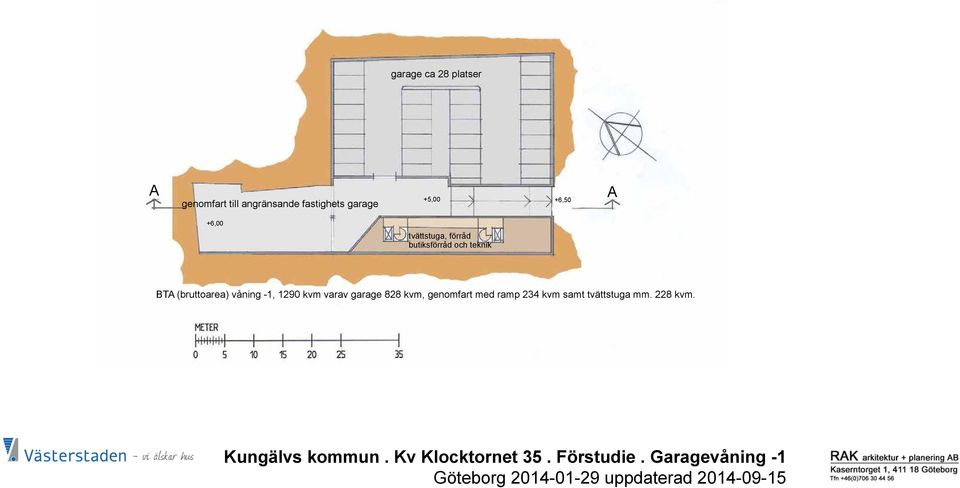 garage 828 kvm, genomfart med ramp 234 kvm samt tvättstuga mm. 228 kvm. Kungälvs kommun.