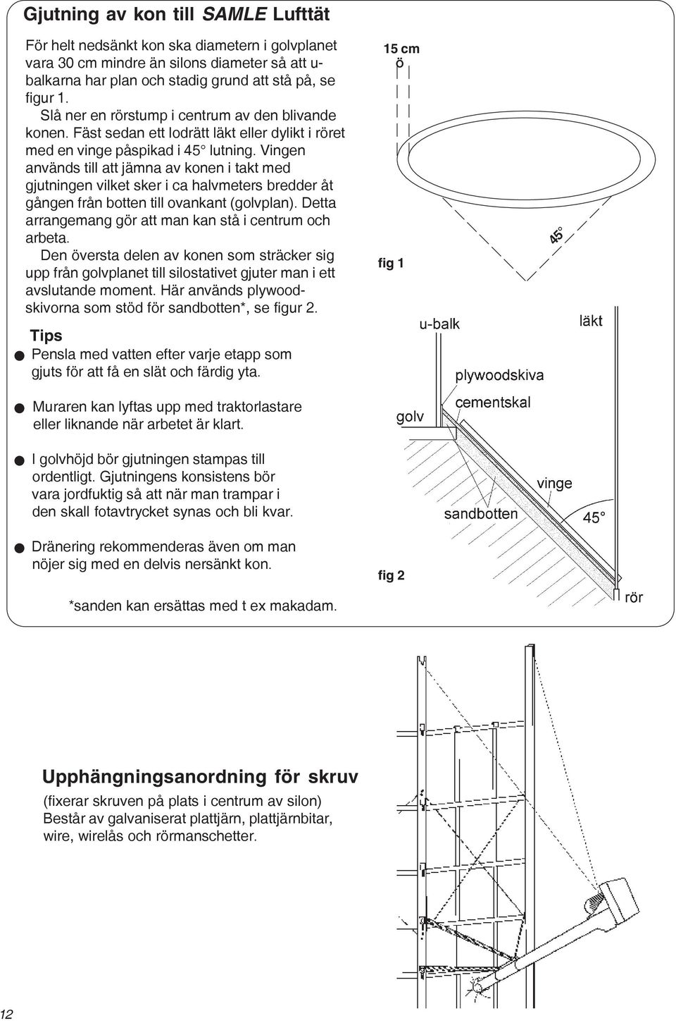 Vingen används till att jämna av konen i takt med gjutningen vilket sker i ca halvmeters bredder åt gången från botten till ovankant (golvplan).