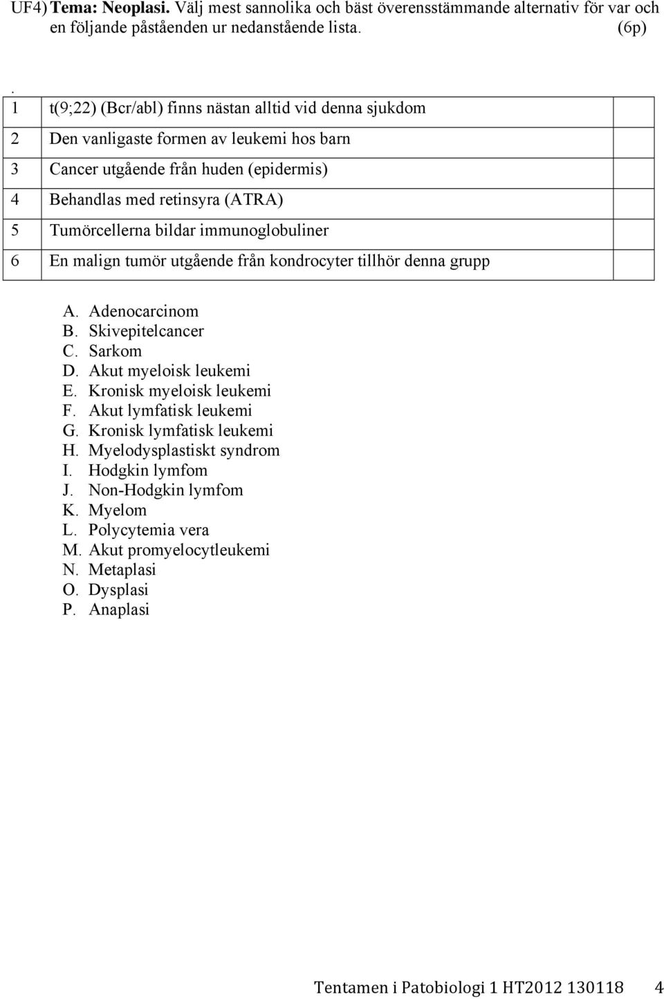 bildar immunoglobuliner 6 En malign tumör utgående från kondrocyter tillhör denna grupp A. Adenocarcinom B. Skivepitelcancer C. Sarkom D. Akut myeloisk leukemi E. Kronisk myeloisk leukemi F.