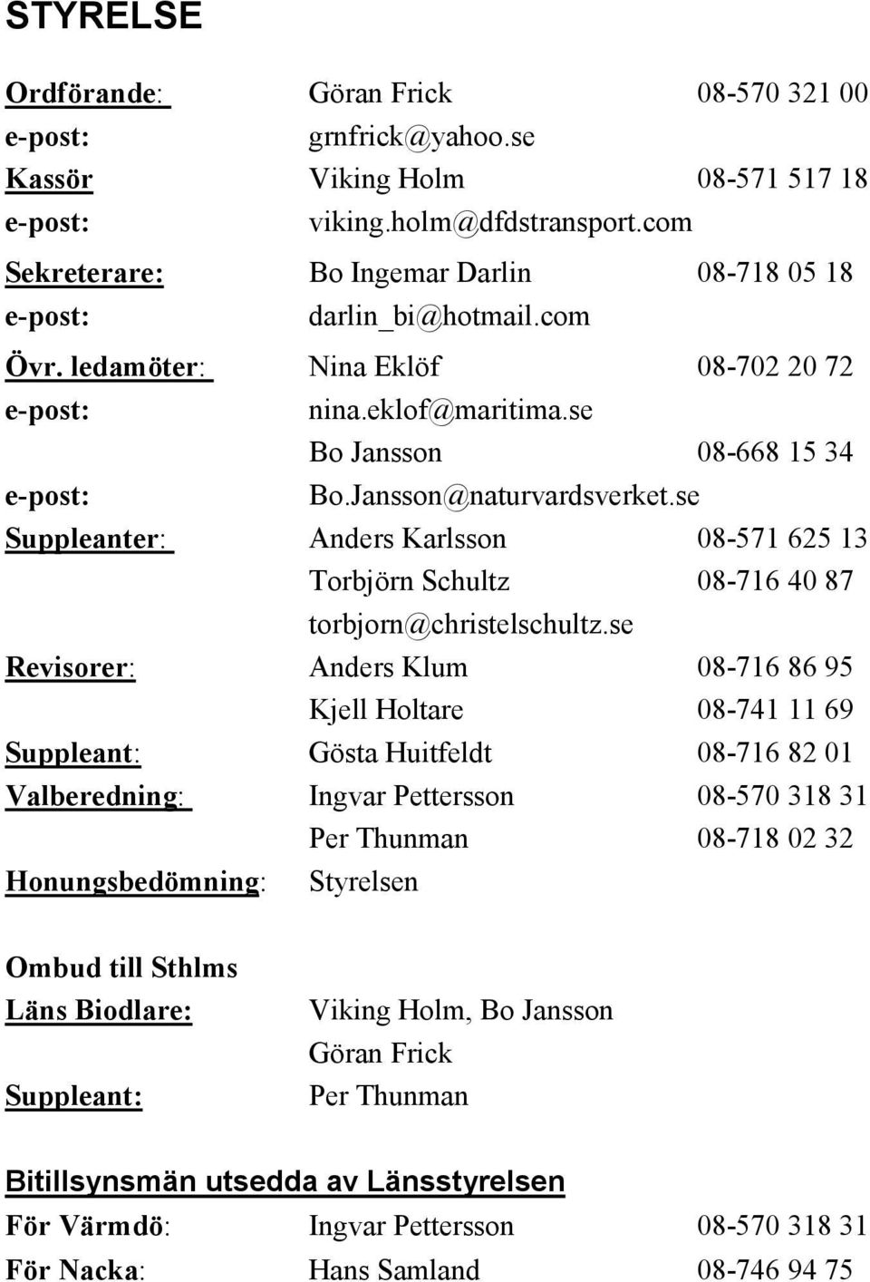 Jansson@naturvardsverket.se Suppleanter: Anders Karlsson 08-571 625 13 Torbjörn Schultz 08-716 40 87 torbjorn@christelschultz.