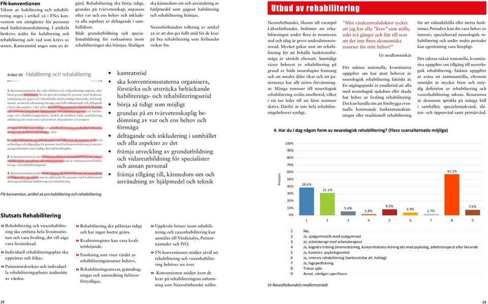 Rehabilitering ska börja tidigt, grundas på tvärvetenskap, anpassas efter var och ens behov och inkludera alla aspekter av deltagande i samhällslivet.