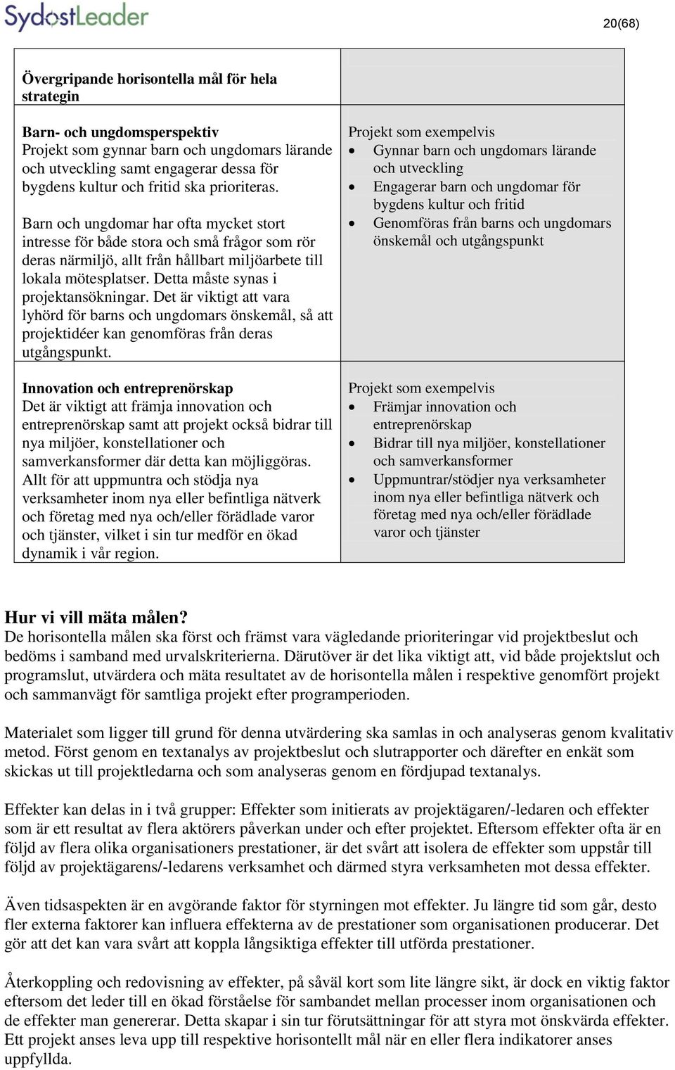 Detta måste synas i projektansökningar. Det är viktigt att vara lyhörd för barns och ungdomars önskemål, så att projektidéer kan genomföras från deras utgångspunkt.