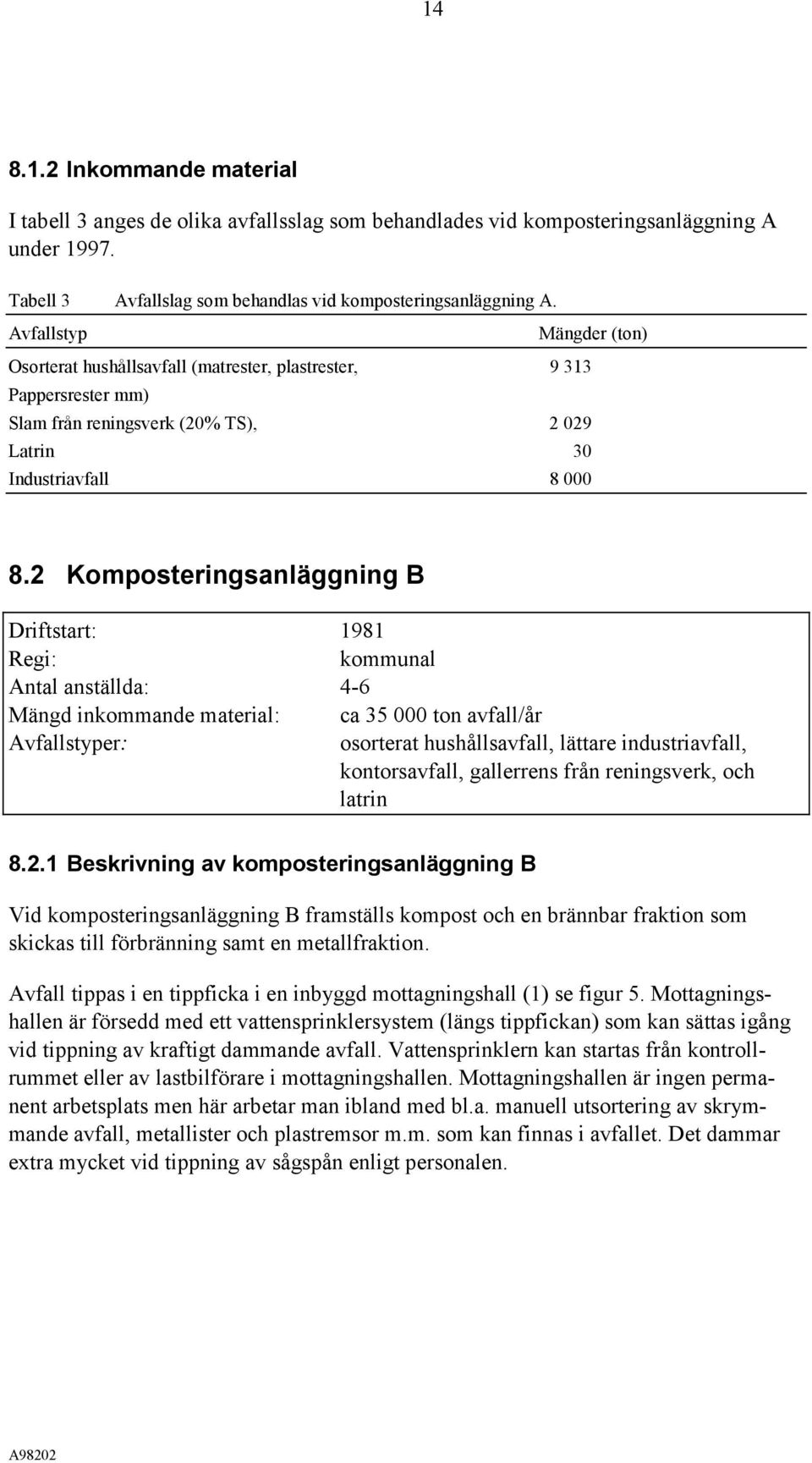 2 Komposteringsanläggning B Driftstart: 1981 Regi: kommunal Antal anställda: 4-6 Mängd inkommande material: ca 35 000 ton avfall/år Avfallstyper: osorterat hushållsavfall, lättare industriavfall,