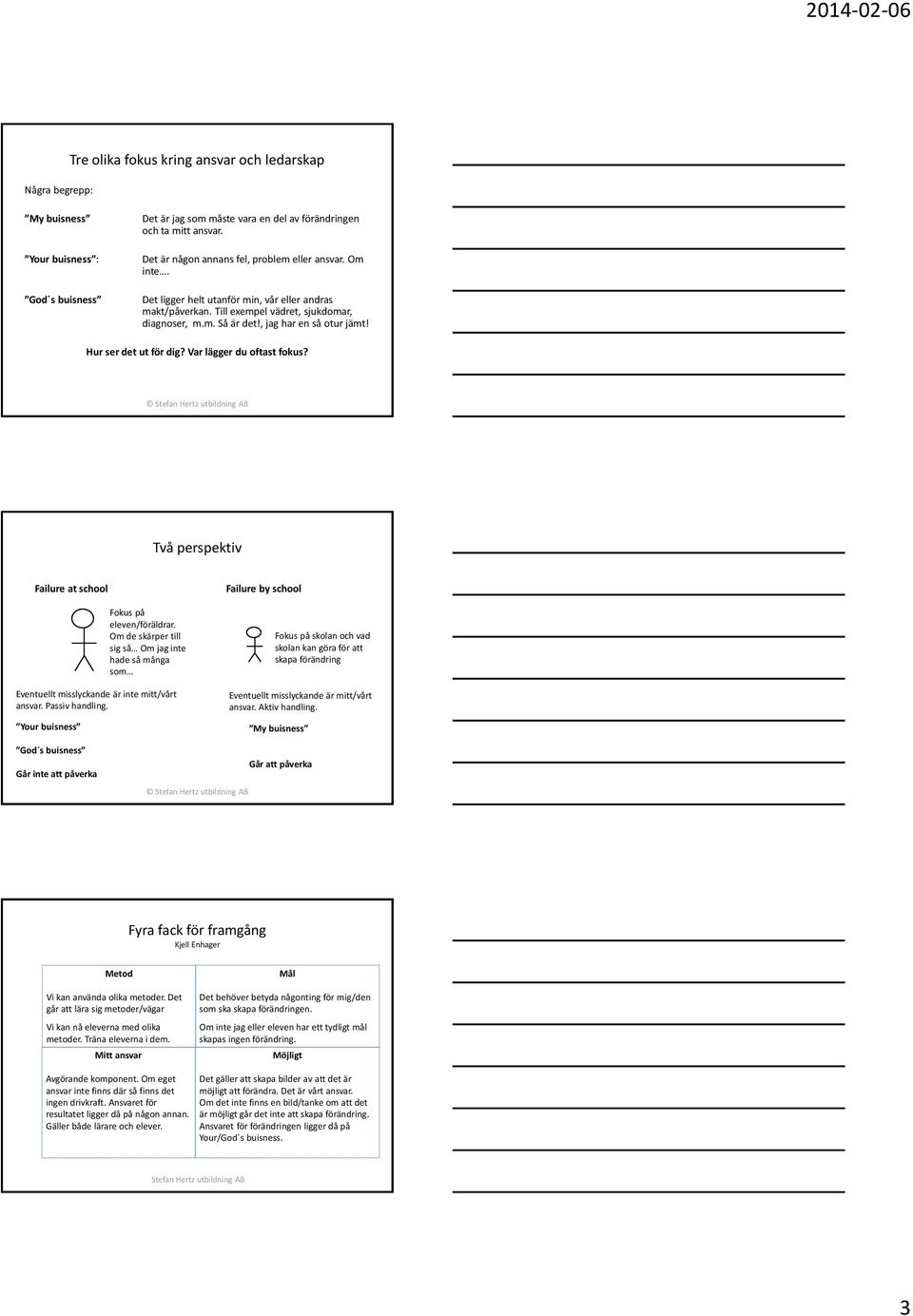 , jag har en så otur jämt! Hur ser det ut för dig? Var lägger du oftast fokus? Två perspektiv Failure at school Eventuellt misslyckande är inte mitt/vårt ansvar. Passiv handling.