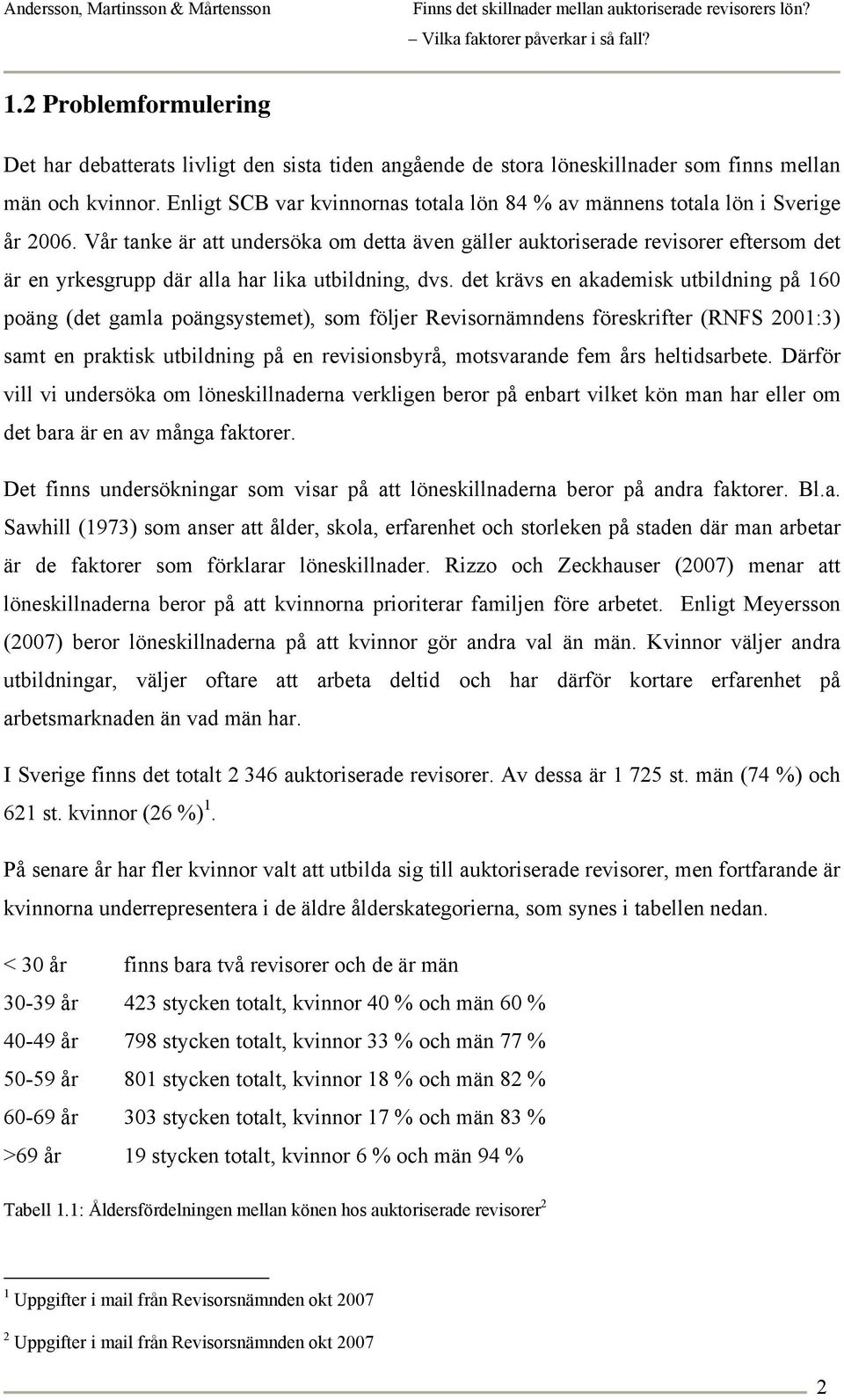 Vår tanke är att undersöka om detta även gäller auktoriserade revisorer eftersom det är en yrkesgrupp där alla har lika utbildning, dvs.