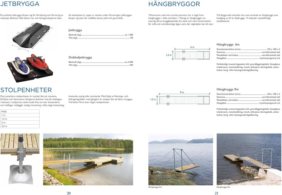 Tillsammans med våra norska partners har vi tagit fram hängbryggor i olika storlekar. I Norge är hängbryggor en naturlig del av bryggbeståndet.