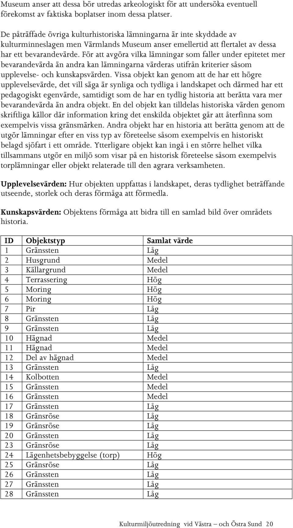 För att avgöra vilka ar som faller under epitetet mer bevarandevärda än andra kan arna värderas utifrån kriterier såsom upplevelse- och kunskapsvärden.