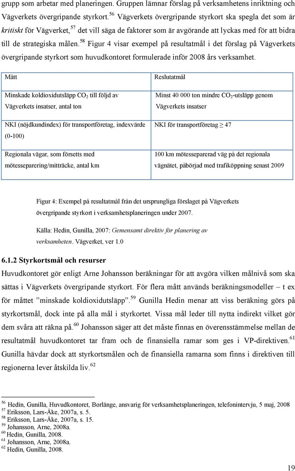 58 Figur 4 visar exempel på resultatmål i det förslag på Vägverkets övergripande styrkort som huvudkontoret formulerade inför 2008 års verksamhet.