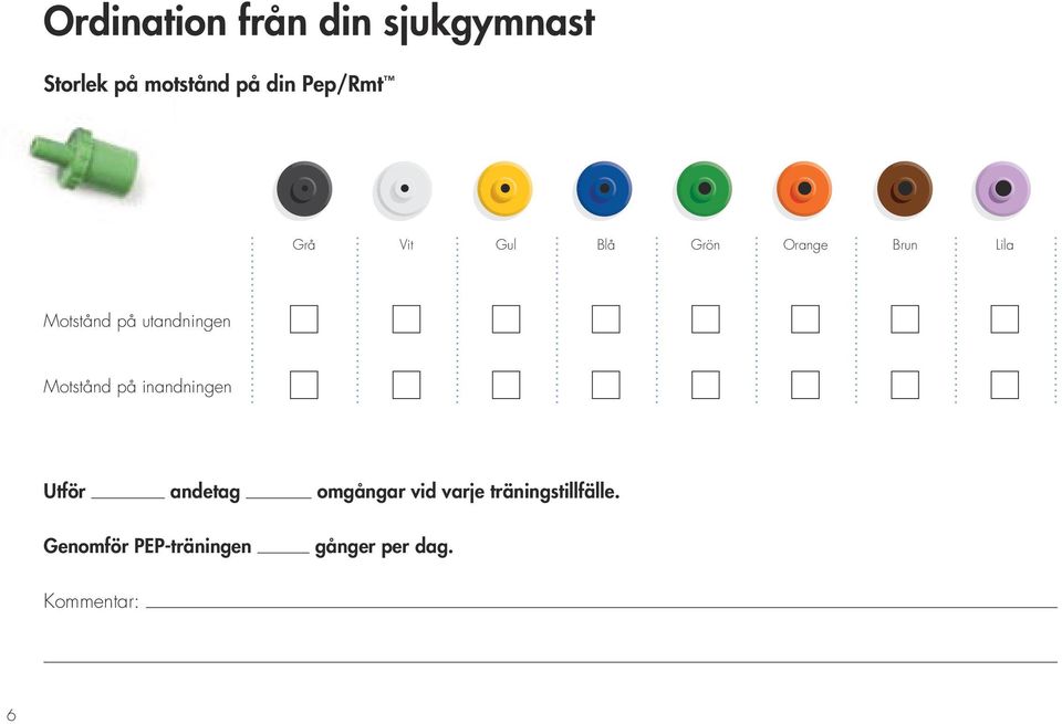 utandningen Motstånd på inandningen Utför andetag omgångar vid