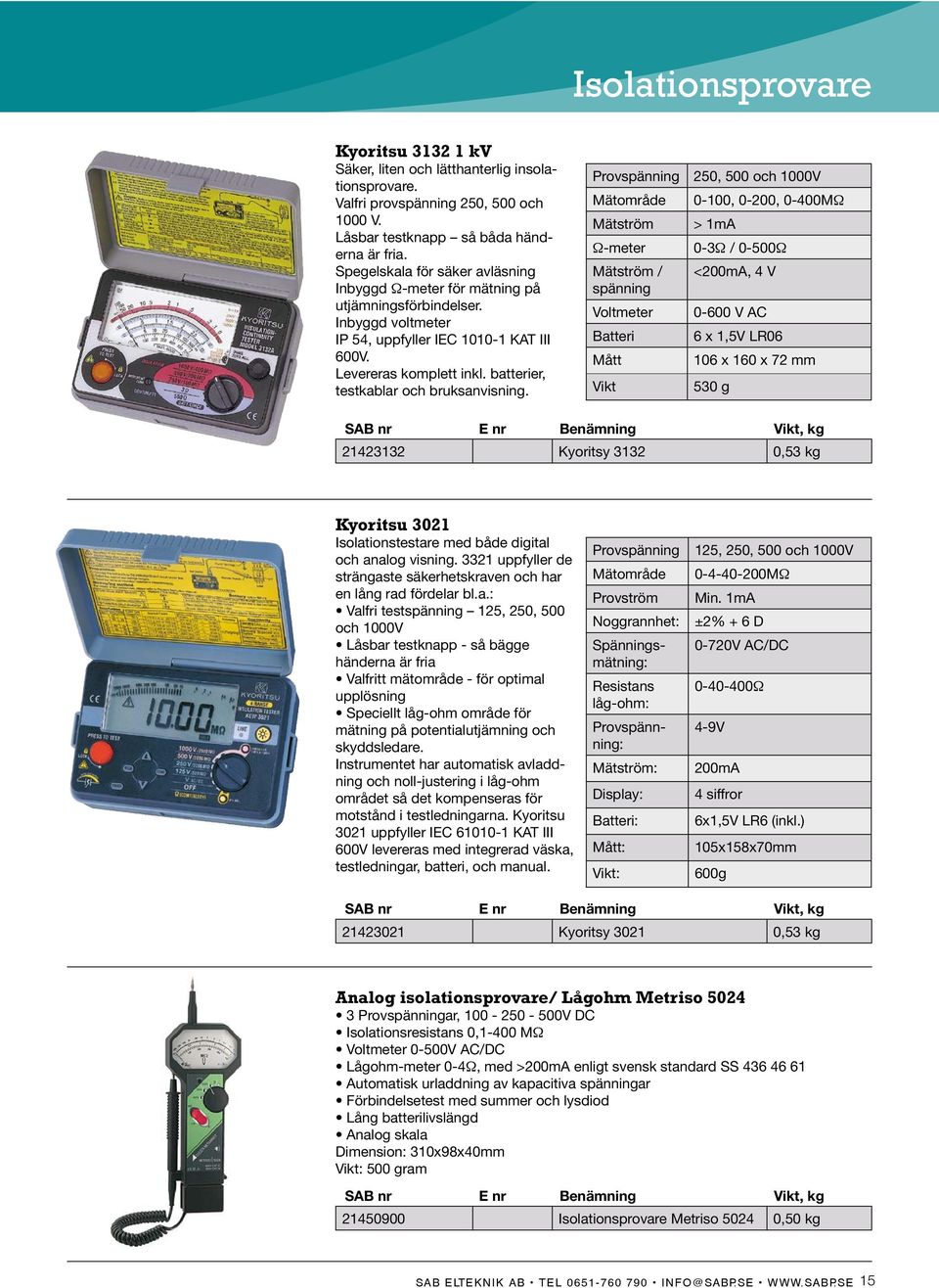 batterier, testkablar och bruksanvisning.