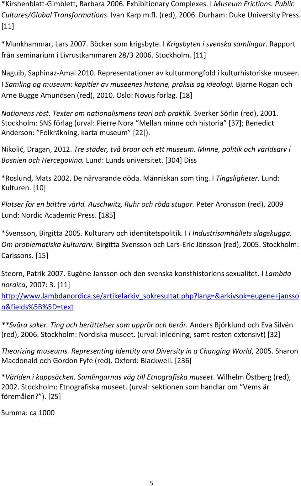 Representationer av kulturmongfold i kulturhistoriske museer. I Samling og museum: kapitler av museenes historie, praksis og ideologi. Bjarne Rogan och Arne Bugge Amundsen (red), 2010.