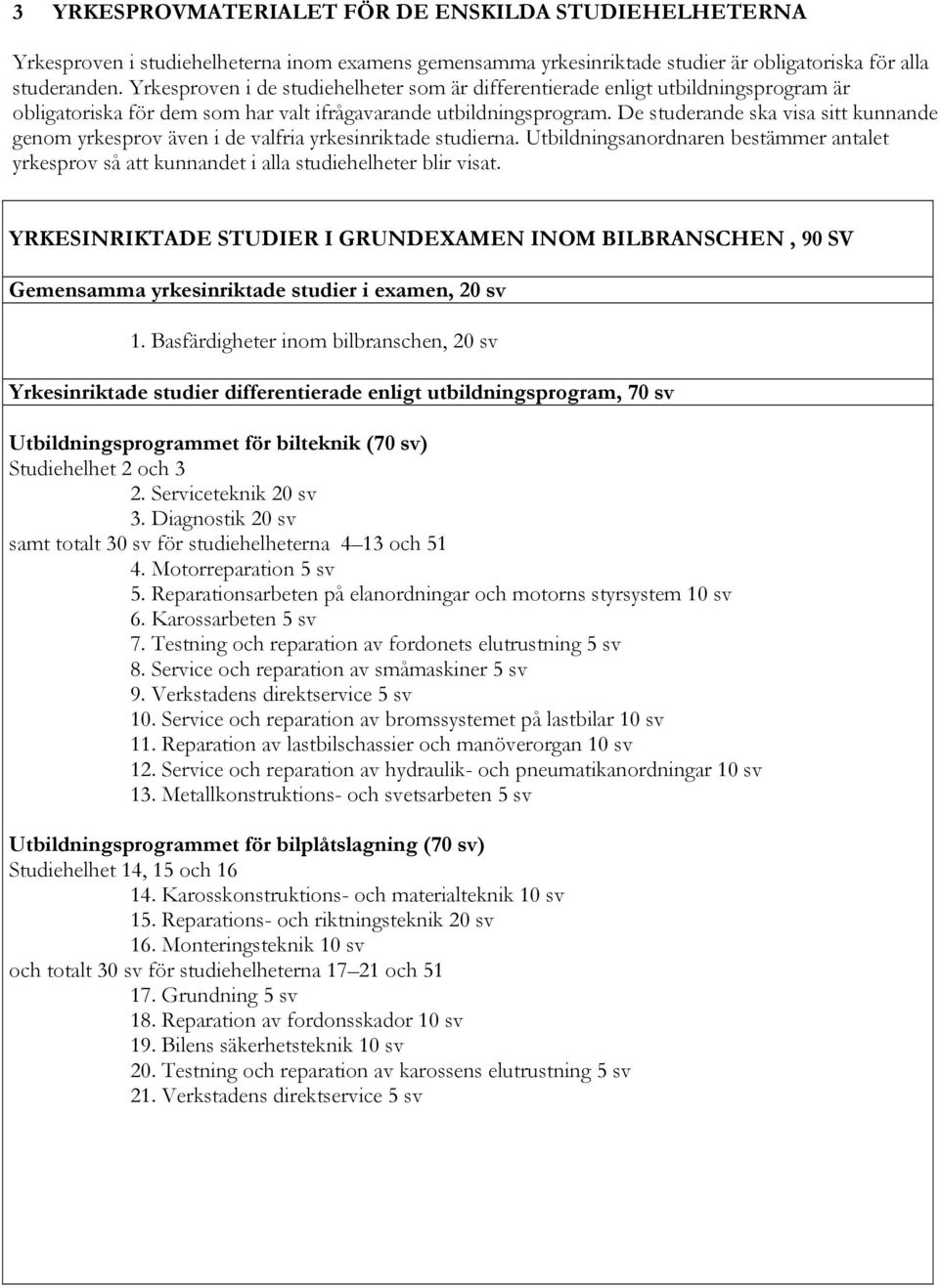 De studerande ska visa sitt kunnande genom yrkesprov även i de valfria yrkesinriktade studierna. Utbildningsanordnaren bestämmer antalet yrkesprov så att kunnandet i alla studiehelheter blir visat.