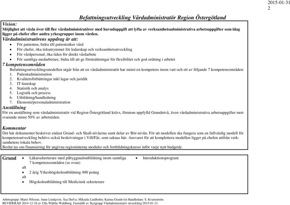 Vårdadministratörens uppdrag är att: För patienten, bidra till patientsäker vård För chefer, öka tidsutrymmet för ledarskap och verksamhetsutveckling För vårdpersonal, öka tiden för direkt vårdarbete