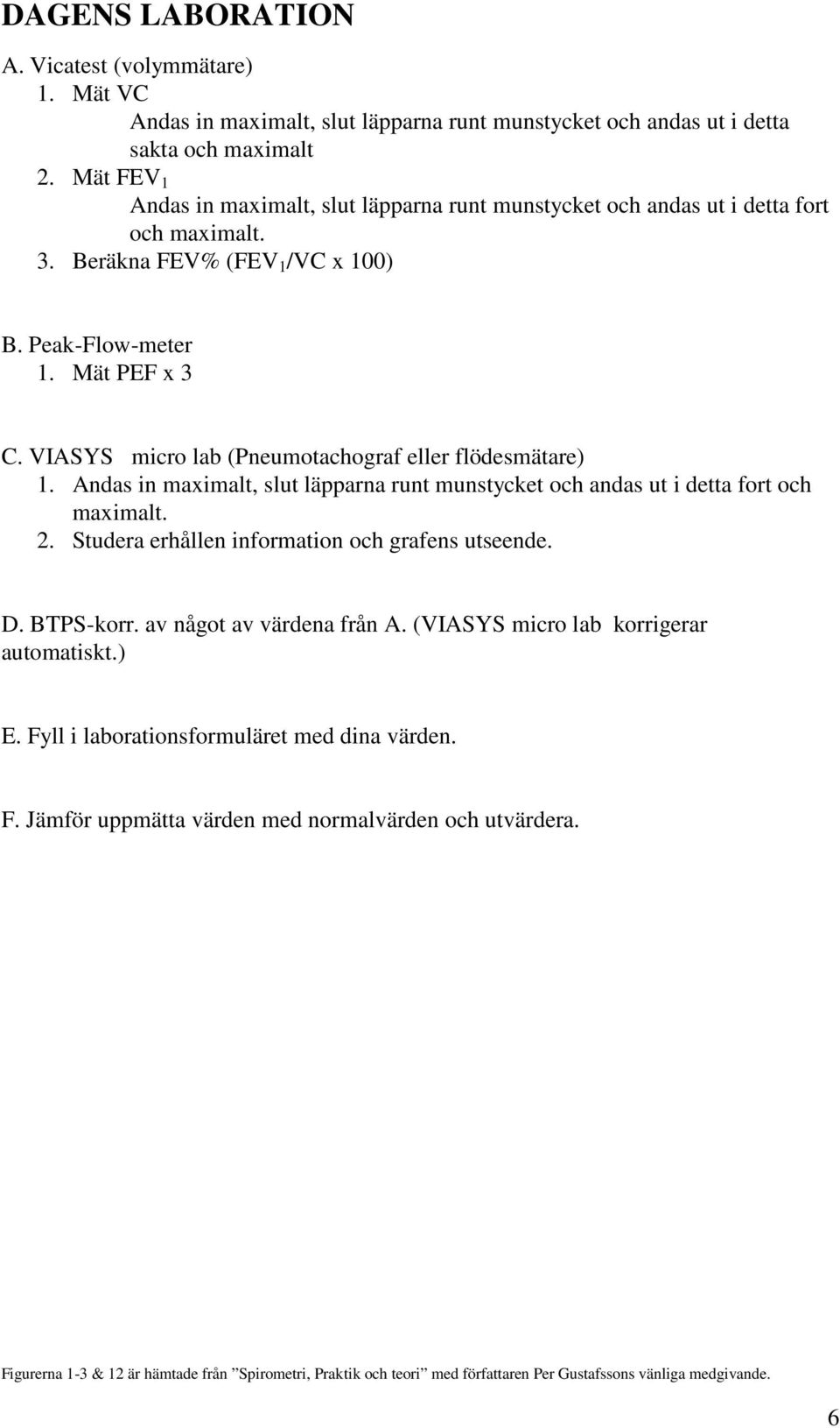 VIASYS micro lab (Pneumotachograf eller flödesmätare) 1. Andas in maximalt, slut läpparna runt munstycket och andas ut i detta fort och maximalt. 2. Studera erhållen information och grafens utseende.