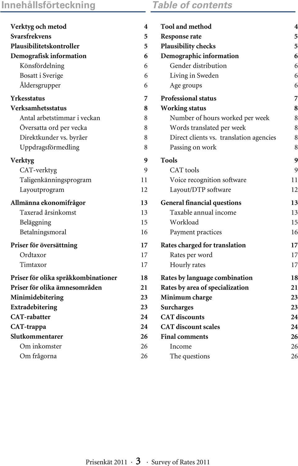 byråer 8 Uppdragsförmedling 8 Verktyg 9 CAT-verktyg 9 Taligenkänningsprogram 11 Layoutprogram 12 Allmänna ekonomifrågor 13 Taxerad årsinkomst 13 Beläggning 15 Betalningsmoral 16 Priser för