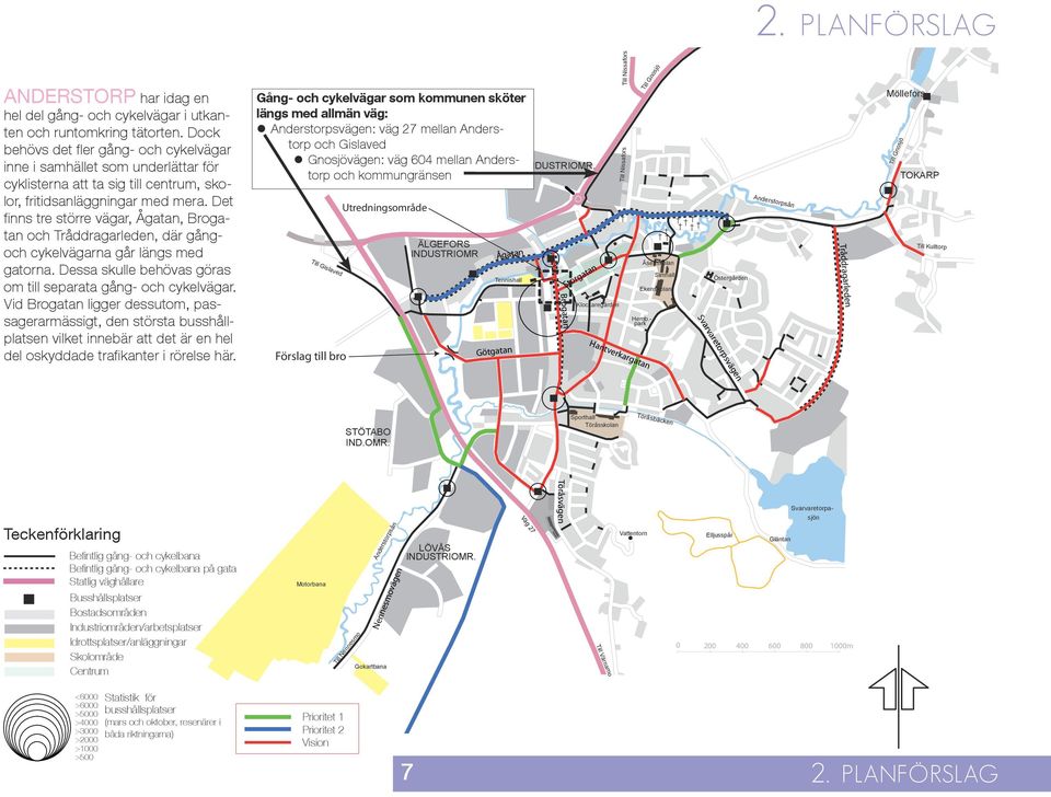 Det finns tre större vägar, Ågatan, Brogatan och Tråddragarleden, där gångoch cykelvägarna går längs med gatorna. Dessa skulle behövas göras om till separata gång- och cykelvägar.