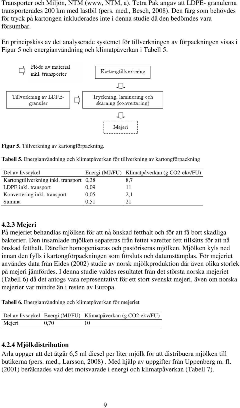 En principskiss av det analyserade systemet för tillverkningen av förpackningen visas i Figur 5 och energianvändning och klimatpåverkan i Tabell 5. Figur 5. Tillverkning av kartongförpackning.