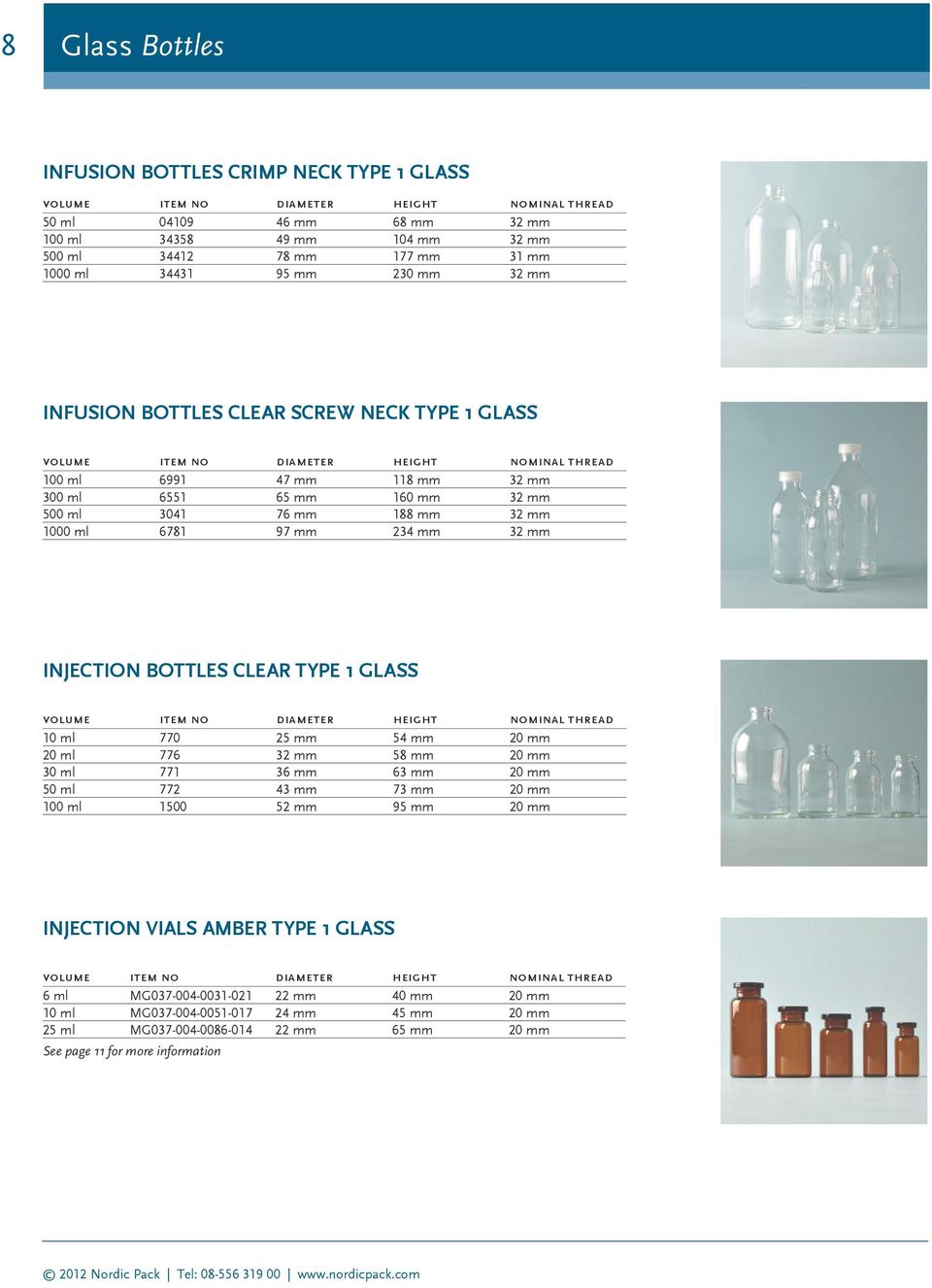 GLASS 10 ml 770 25 mm 54 mm 20 mm 20 ml 776 32 mm 58 mm 20 mm 30 ml 771 36 mm 63 mm 20 mm 50 ml 772 43 mm 73 mm 20 mm 100 ml 1500 52 mm 95 mm 20 mm INJECTION VIALS AMBER TYPE 1 GLASS 6 ml