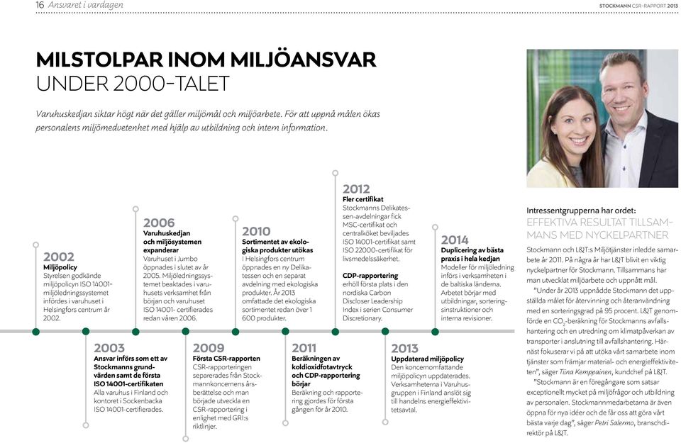 2002 Miljöpolicy Styrelsen godkände miljöpolicyn ISO 14001- miljöledningssystemet infördes i varuhuset i Helsingfors centrum år 2002.