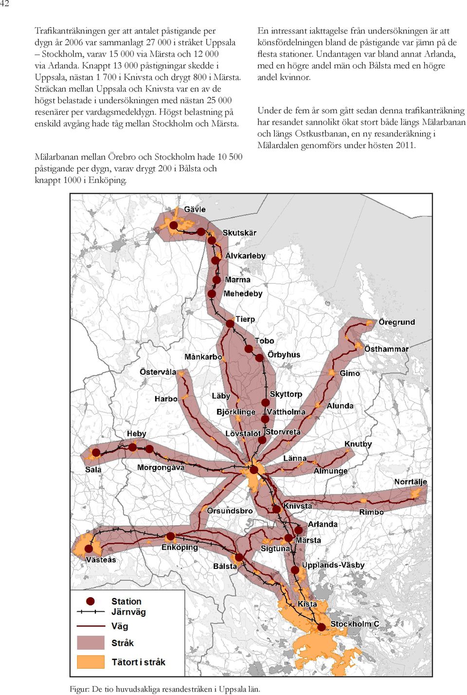 Sträckan mellan Uppsala och Knivsta var en av de högst belastade i undersökningen med nästan 25 000 resenärer per vardagsmedeldygn.