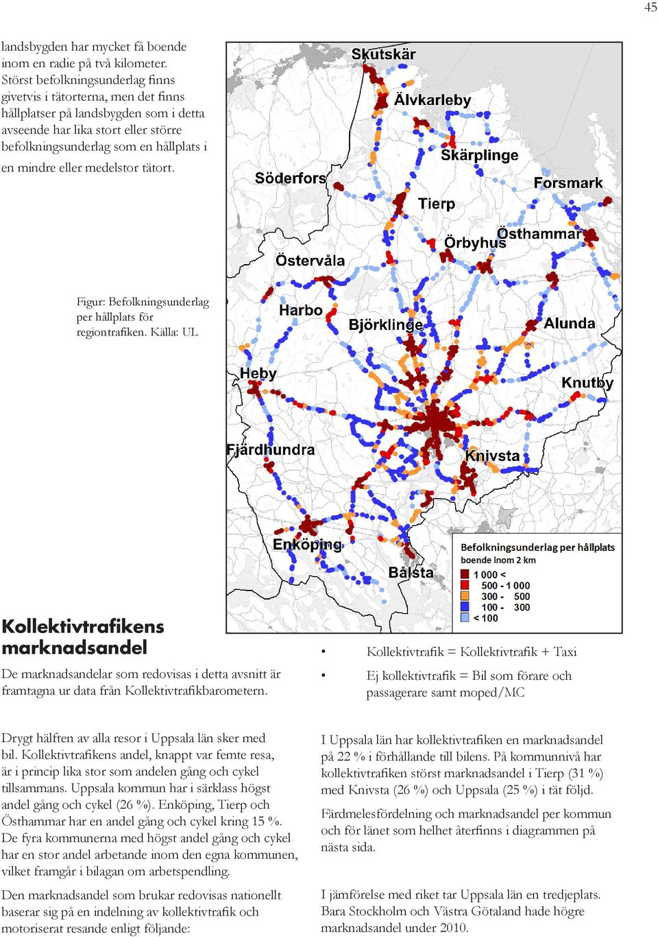 eller medelstor tätort. Figur: Befolkningsunderlag per hållplats för regiontrafiken.