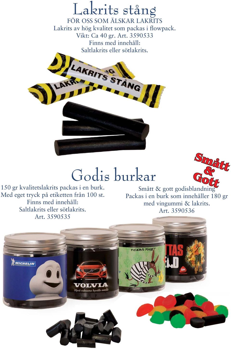 Godis burkar 150 gr kvalitetslakrits packas i en burk. Med eget tryck på etiketten från 100 st.