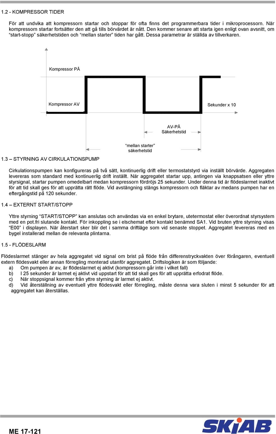 Dessa parametrar är ställda av tillverkaren. Compressor Kompressor ON PÅ Compressor Kompressor OFF AV Seconds Sekunder + 10x 10 Off AV-PÅ On Safety Säkerhetstid time 1.